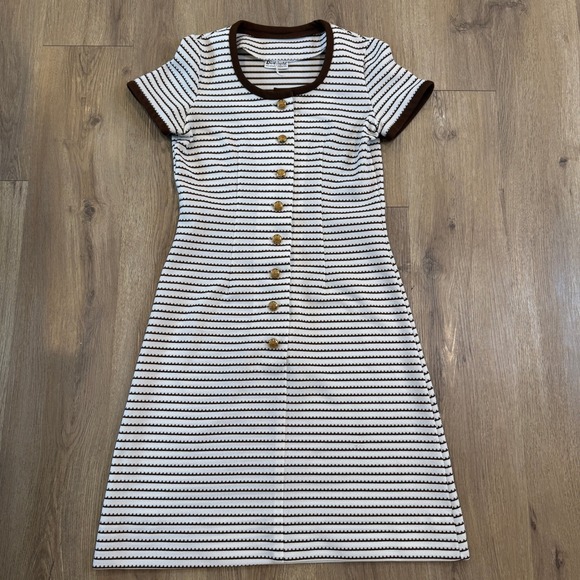 Vintage David Crystal Knit Dress‎ Gold Button Striped Short Sleeve Size Small? - Picture 3 of 9